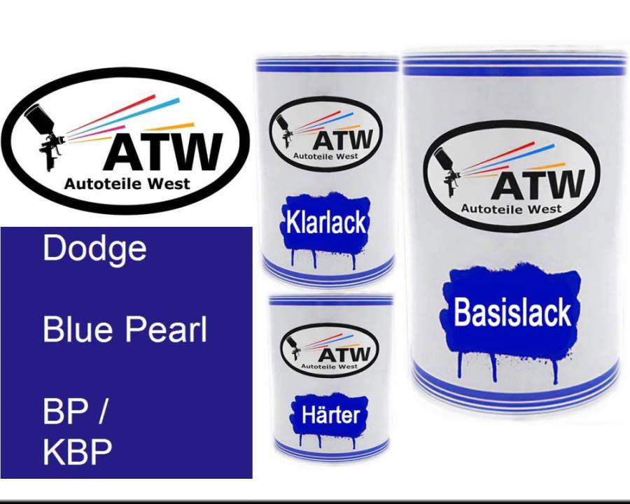Dodge, Blue Pearl, BP / KBP: 500ml Lackdose + 500ml Klarlack + 250ml Härter - Set, von ATW Autoteile West.